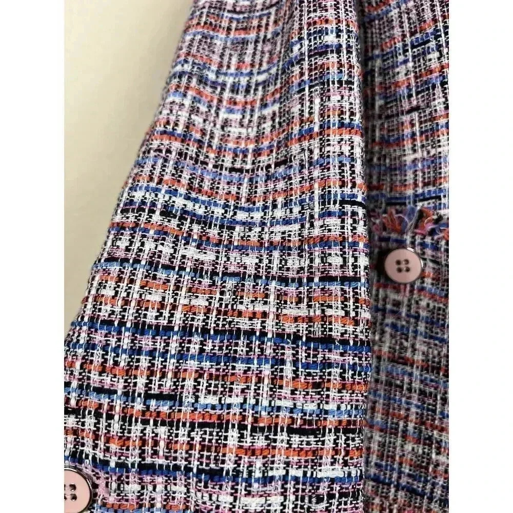 Veronica Beard Theron Double Breasted Tweed Jacket Blazer Frayed Trim Size 2 - Picture 10 of 12